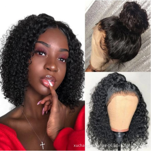 Raw Peruvian Virgin Human Hair Lace Frontal Wig For Black Women colored deep curly short bob human hair wigs